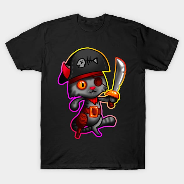 Cat pirate with outline T-Shirt by HandsHooks
